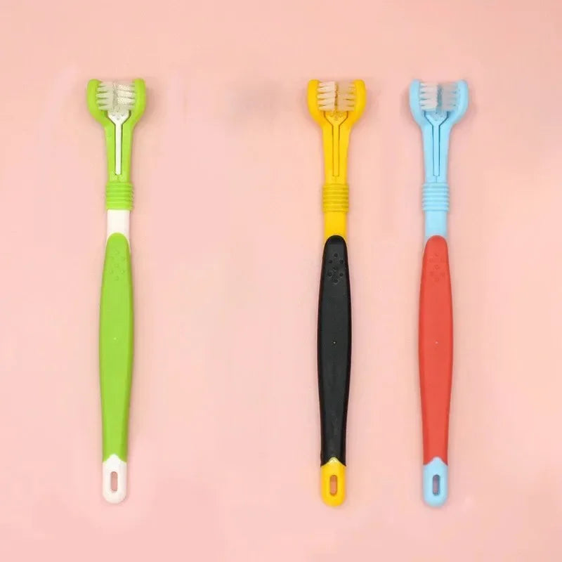 Three Sided Pet Toothbrush Multi Angle Dental Care Kit Removes Bad Breath Tartar Portable Finger Brush Dog Cat Teeth Cleaning