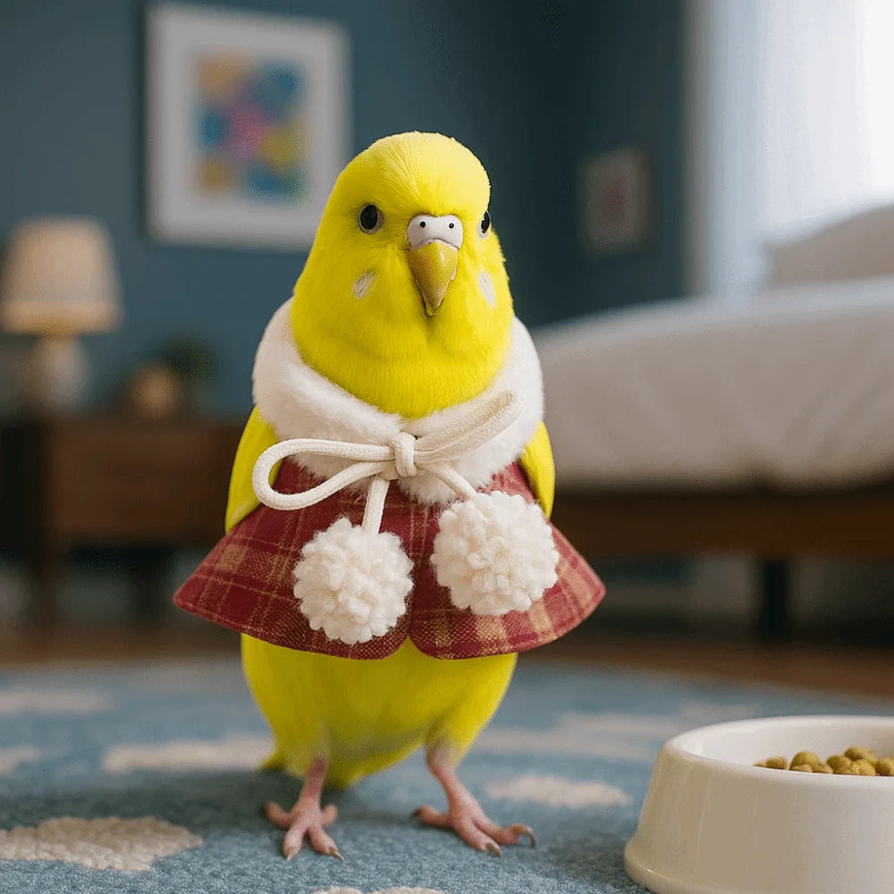 Cute Warm Plaid Hamster Cape Comfortable Windproof Furry Collar Scarf Set Adjustable Parrot Outerwear Autumn and Winter