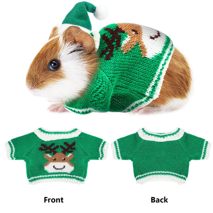 1Set Soft Small Pet Christmas Outfit Hat Sweater Costume Winter Clothes for Guinea Pig Bunny Hamster Rabbit Guinea Pig Clothes