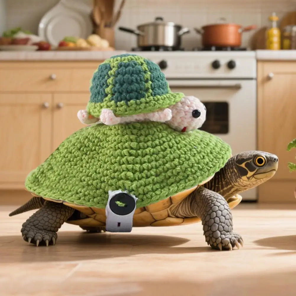 Turtle Shell Pet Outfit Cozy Knitted Turtle Sweater Set for Pet Tortoise Winter Costume Outfit with Elastic Strap for Halloween