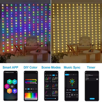 3M RGB Smart LED Curtain Lights Christmas Decor APP Remote USB Garland String Light Fairy Lamp Wedding Holiday Bedroom Outdoor