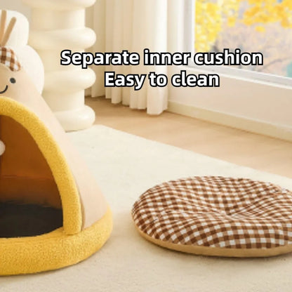 foldable cat bed cave, warm kitten house for winter, dog hideaway house, and pet bed hideout for medium dogs in red