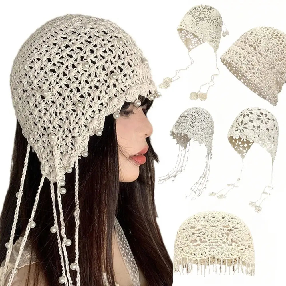New Fashion High Quality Cotton Women Beanie Hat Floral Handmade Skull Cap Lightweight Crochet Slouchy Knitted Hat Summer