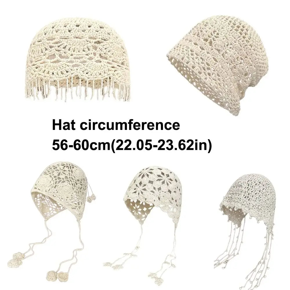 New Fashion High Quality Cotton Women Beanie Hat Floral Handmade Skull Cap Lightweight Crochet Slouchy Knitted Hat Summer