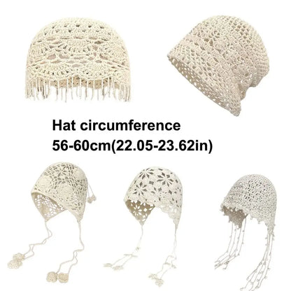 New Fashion High Quality Cotton Women Beanie Hat Floral Handmade Skull Cap Lightweight Crochet Slouchy Knitted Hat Summer