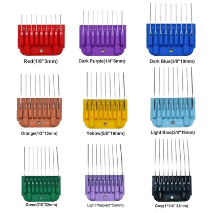 Pet 9 Color Stainless Steel Comb Set For Andis, Oster A5, Wahl KM Series Detachable Blade Animal Clippers (only size 10/15/30)