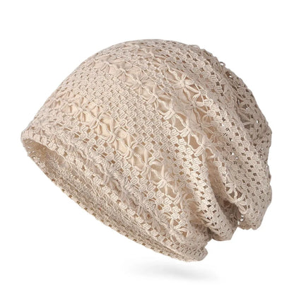 New Fashion High Quality Cotton Women Beanie Hat Floral Handmade Skull Cap Lightweight Crochet Slouchy Knitted Hat Summer