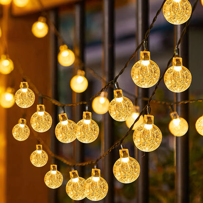 Solar Christmas Crystal Globe String Lights Waterproof LED Fairy Lamps with 8 Modes for Outdoor Garden Pathway Patio Decoration