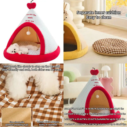 foldable cat bed cave, warm kitten house for winter, dog hideaway house, and pet bed hideout for medium dogs in red