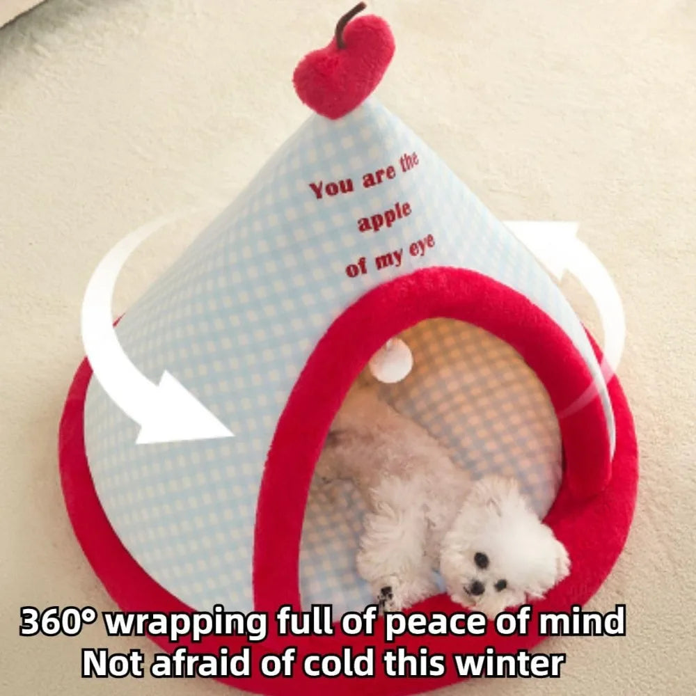 foldable cat bed cave, warm kitten house for winter, dog hideaway house, and pet bed hideout for medium dogs in red