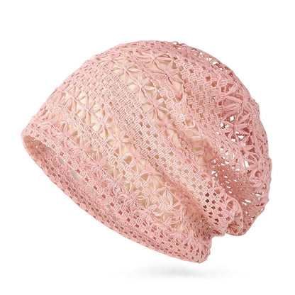 New Fashion High Quality Cotton Women Beanie Hat Floral Handmade Skull Cap Lightweight Crochet Slouchy Knitted Hat Summer