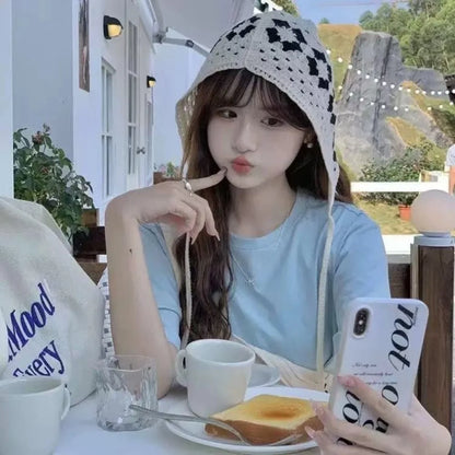 New Fashion High Quality Cotton Women Beanie Hat Floral Handmade Skull Cap Lightweight Crochet Slouchy Knitted Hat Summer