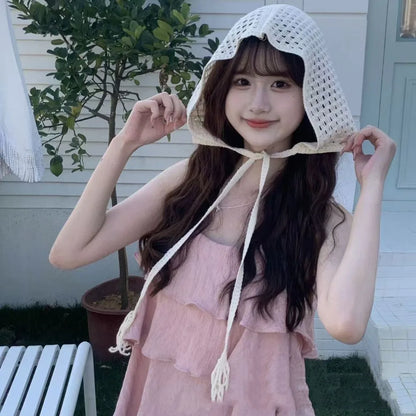 New Fashion High Quality Cotton Women Beanie Hat Floral Handmade Skull Cap Lightweight Crochet Slouchy Knitted Hat Summer