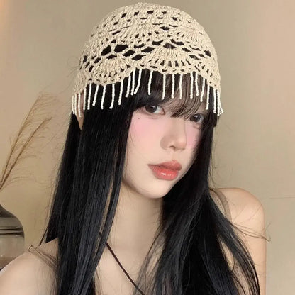 New Fashion High Quality Cotton Women Beanie Hat Floral Handmade Skull Cap Lightweight Crochet Slouchy Knitted Hat Summer