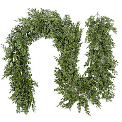 6.6ft Handmade Christmas Garland Artificial Cedar Needles Green Seasonal Garland Christmas  Indoor Outdoor Christmas Decoration