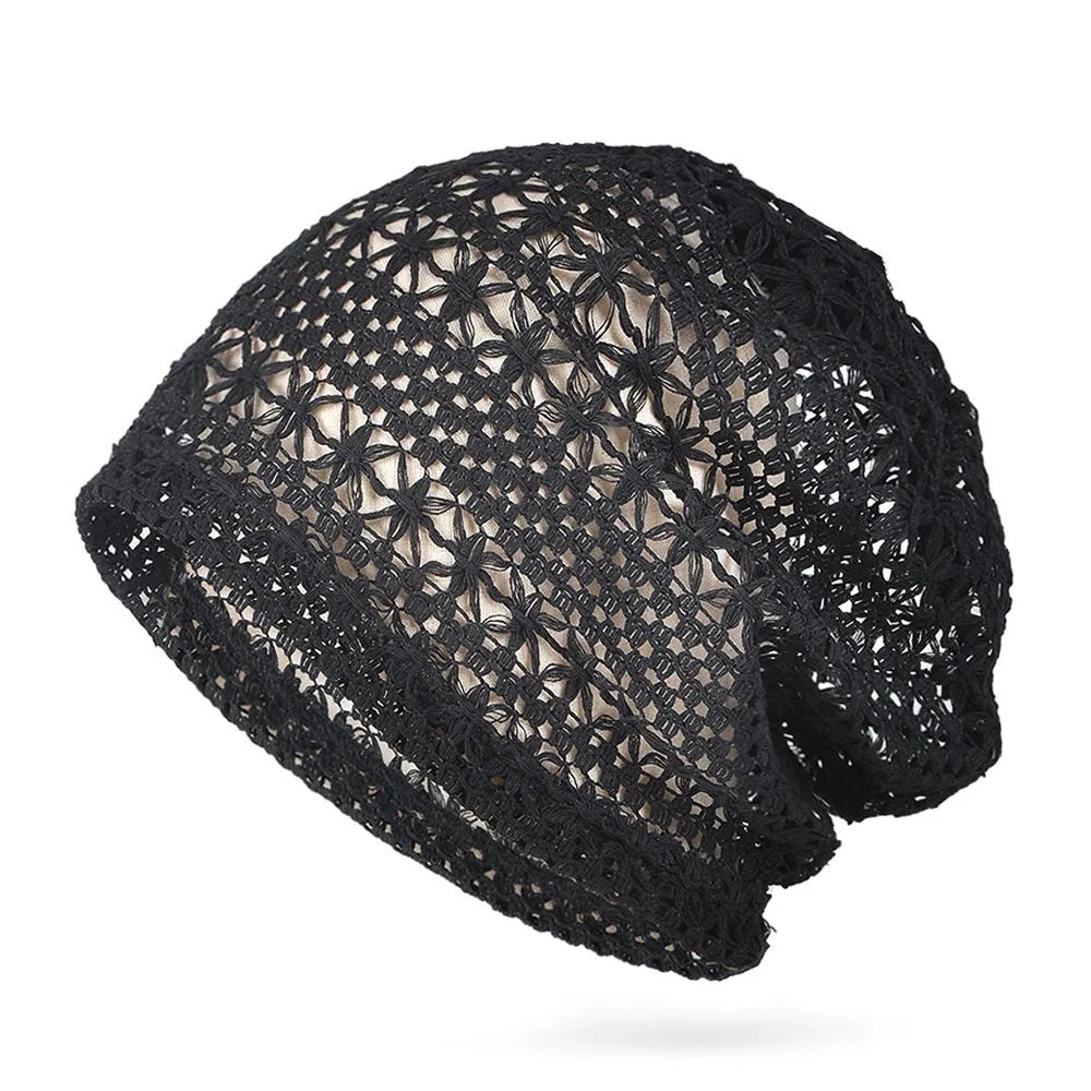 New Fashion High Quality Cotton Women Beanie Hat Floral Handmade Skull Cap Lightweight Crochet Slouchy Knitted Hat Summer