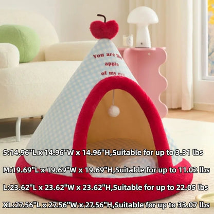 foldable cat bed cave, warm kitten house for winter, dog hideaway house, and pet bed hideout for medium dogs in red