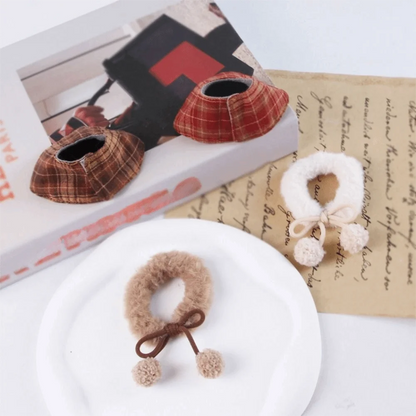 Cute Warm Plaid Hamster Cape Comfortable Windproof Furry Collar Scarf Set Adjustable Parrot Outerwear Autumn and Winter