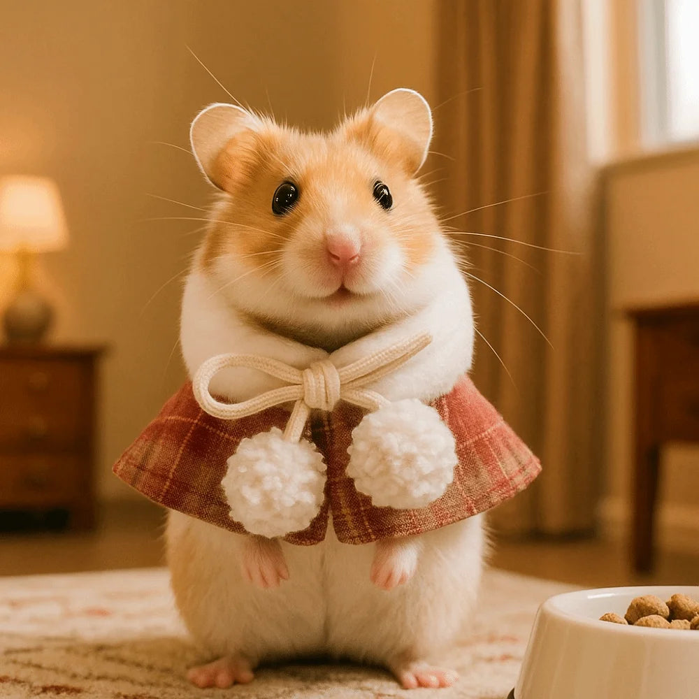 Cute Warm Plaid Hamster Cape Comfortable Windproof Furry Collar Scarf Set Adjustable Parrot Outerwear Autumn and Winter