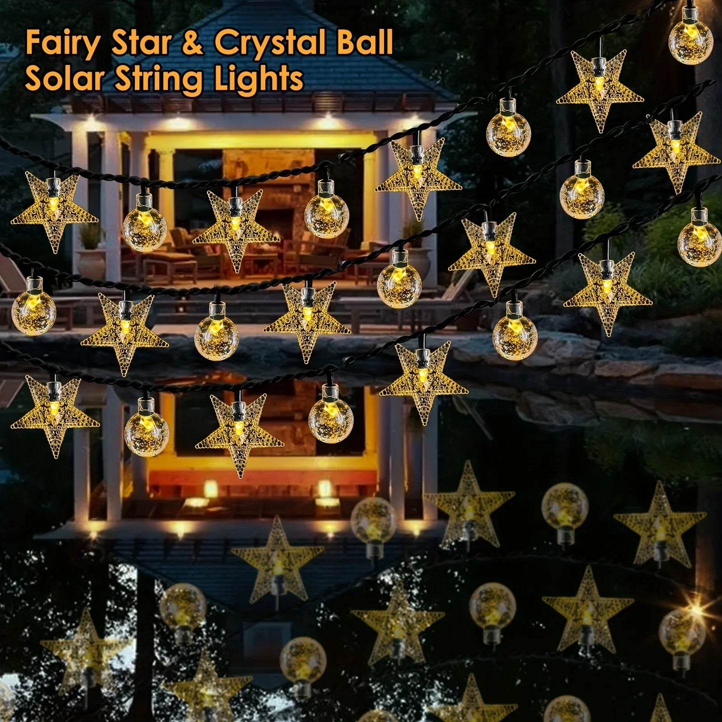 Solar Christmas Crystal Globe String Lights Waterproof LED Fairy Lamps with 8 Modes for Outdoor Garden Pathway Patio Decoration