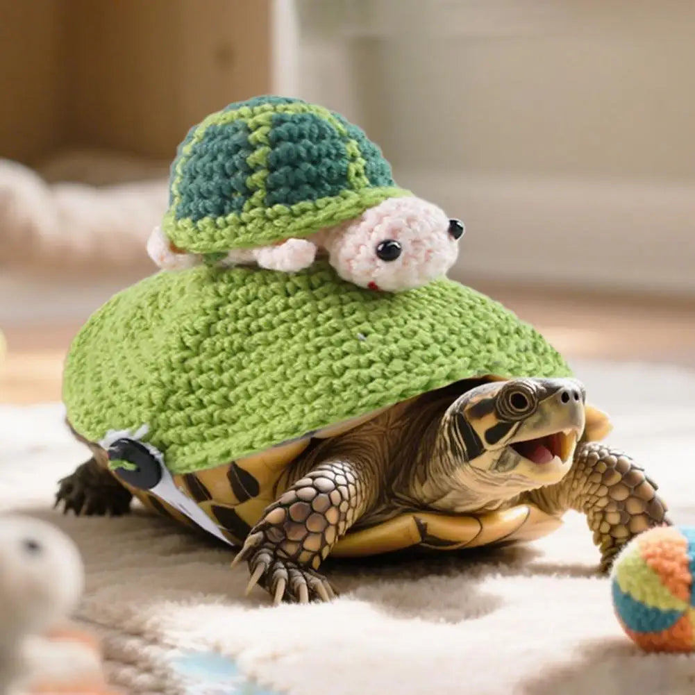 Turtle Shell Pet Outfit Cozy Knitted Turtle Sweater Set for Pet Tortoise Winter Costume Outfit with Elastic Strap for Halloween