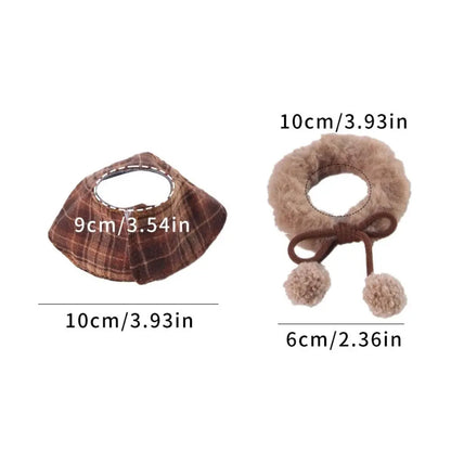 Cute Warm Plaid Hamster Cape Comfortable Windproof Furry Collar Scarf Set Adjustable Parrot Outerwear Autumn and Winter