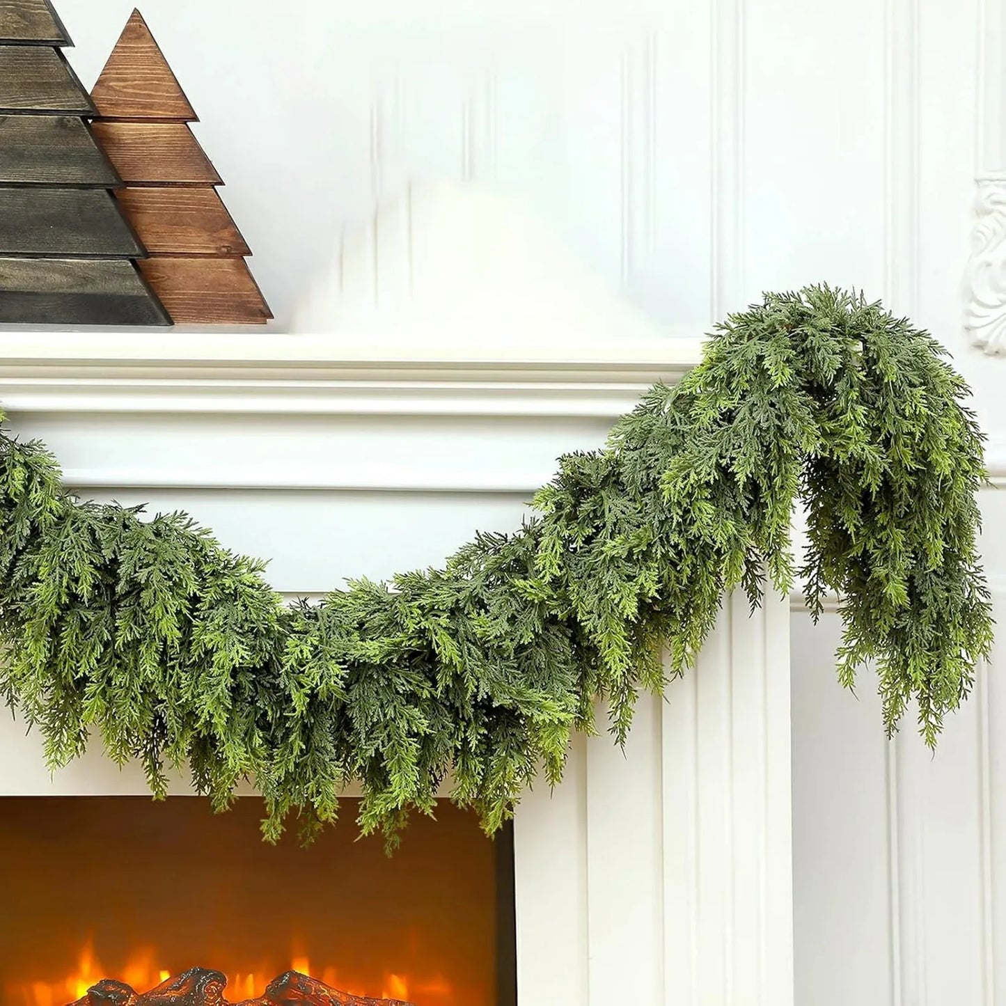 6.6ft Handmade Christmas Garland Artificial Cedar Needles Green Seasonal Garland Christmas  Indoor Outdoor Christmas Decoration