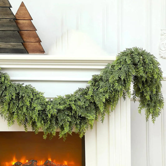 6.6ft Handmade Christmas Garland Artificial Cedar Needles Green Seasonal Garland Christmas  Indoor Outdoor Christmas Decoration