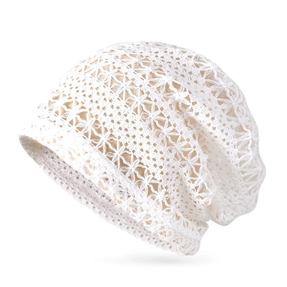 New Fashion High Quality Cotton Women Beanie Hat Floral Handmade Skull Cap Lightweight Crochet Slouchy Knitted Hat Summer