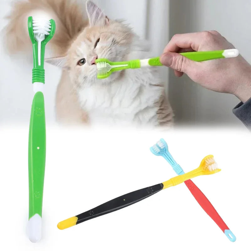 Three Sided Pet Toothbrush Multi Angle Dental Care Kit Removes Bad Breath Tartar Portable Finger Brush Dog Cat Teeth Cleaning