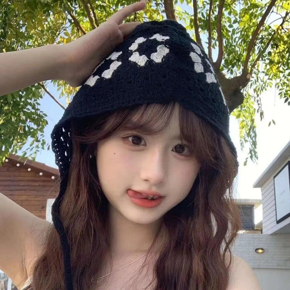 New Fashion High Quality Cotton Women Beanie Hat Floral Handmade Skull Cap Lightweight Crochet Slouchy Knitted Hat Summer