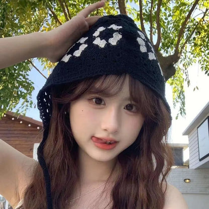 New Fashion High Quality Cotton Women Beanie Hat Floral Handmade Skull Cap Lightweight Crochet Slouchy Knitted Hat Summer