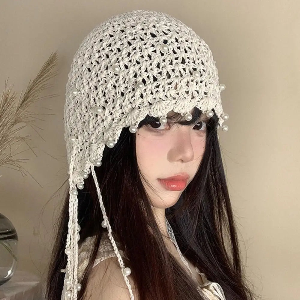New Fashion High Quality Cotton Women Beanie Hat Floral Handmade Skull Cap Lightweight Crochet Slouchy Knitted Hat Summer