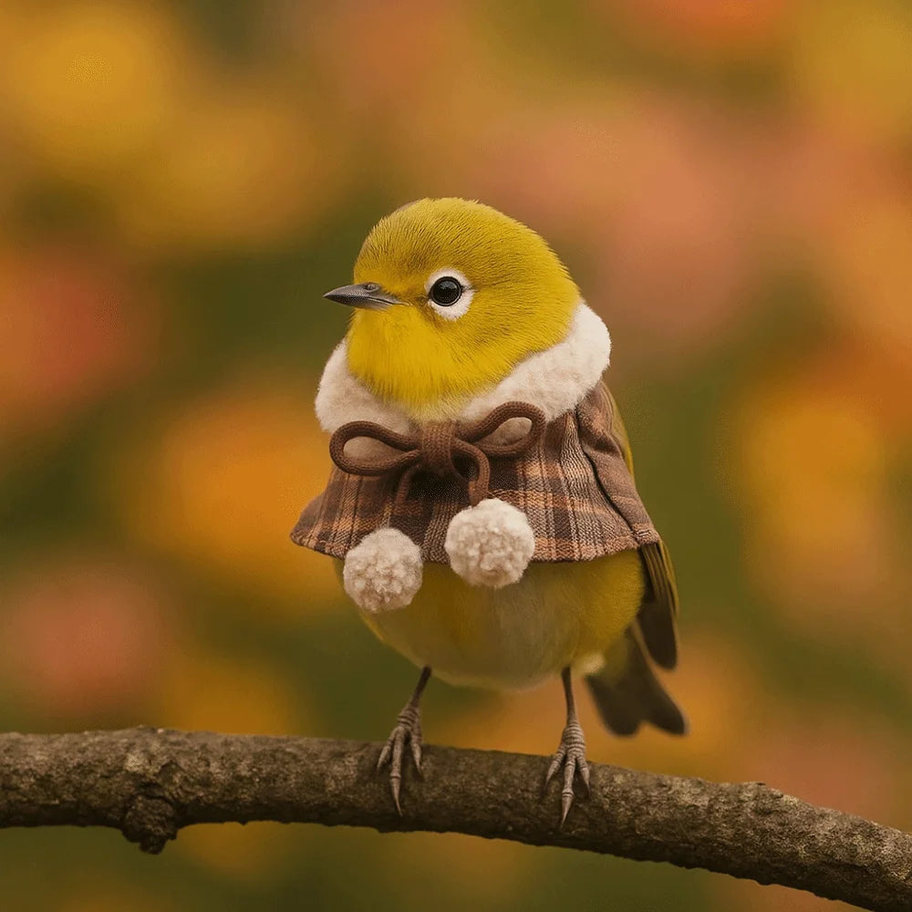 Cute Warm Plaid Hamster Cape Comfortable Windproof Furry Collar Scarf Set Adjustable Parrot Outerwear Autumn and Winter