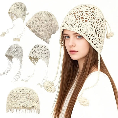 New Fashion High Quality Cotton Women Beanie Hat Floral Handmade Skull Cap Lightweight Crochet Slouchy Knitted Hat Summer
