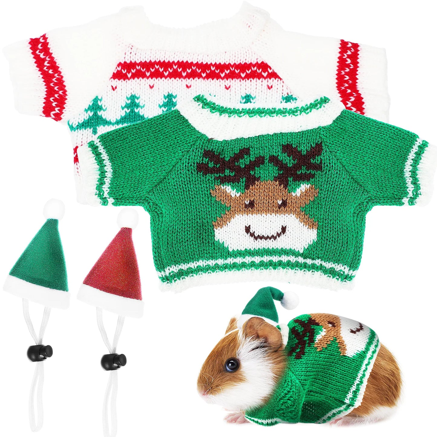 1Set Soft Small Pet Christmas Outfit Hat Sweater Costume Winter Clothes for Guinea Pig Bunny Hamster Rabbit Guinea Pig Clothes
