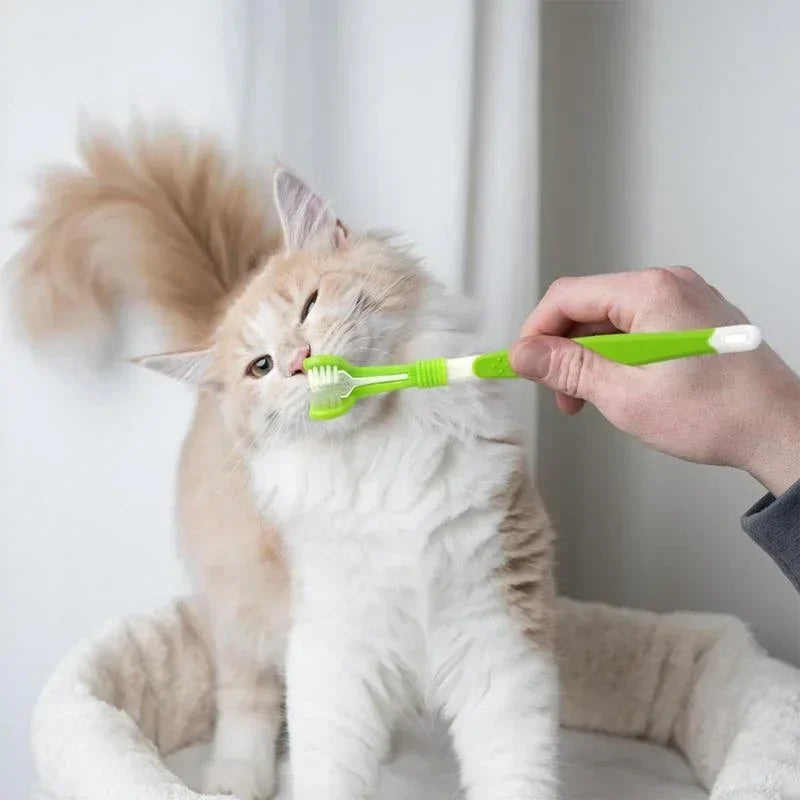 Three Sided Pet Toothbrush Multi Angle Dental Care Kit Removes Bad Breath Tartar Portable Finger Brush Dog Cat Teeth Cleaning