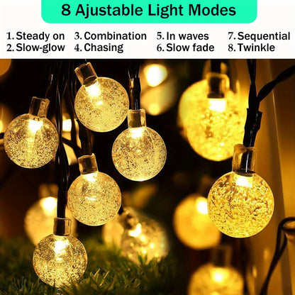 Solar Christmas Crystal Globe String Lights Waterproof LED Fairy Lamps with 8 Modes for Outdoor Garden Pathway Patio Decoration