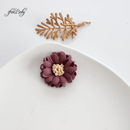 Decorative Handmade 3D Flower 4cm Synthetic Leather Flower With Stamen CRAFT Hair Appliques Embellishments Artificial Floral